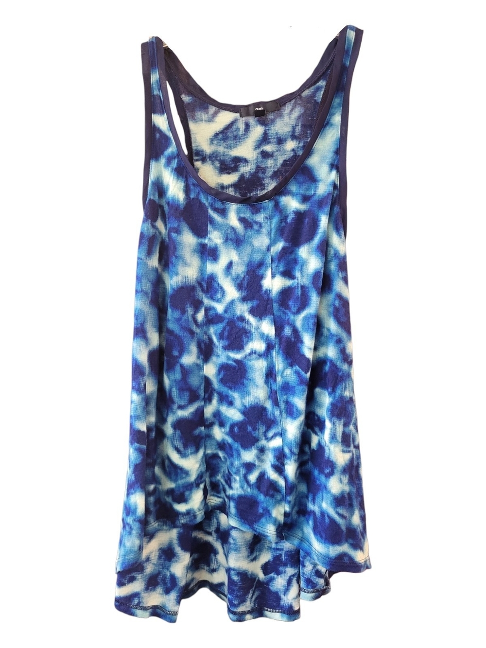 GAP Women's Blue Tie-Dye Racerback Tank Top with Hi-Low Hem - Size L